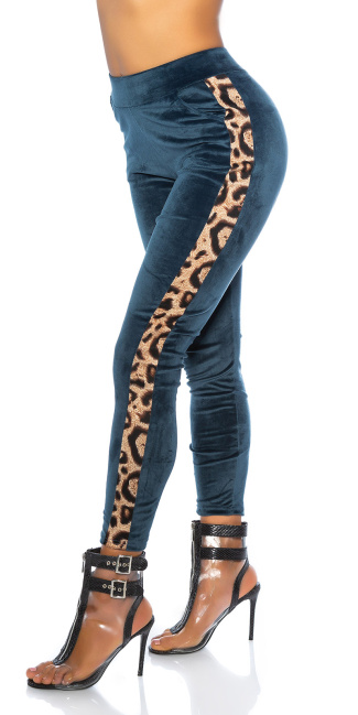 Trendy fleecy pants with leo contrast stripe Blue